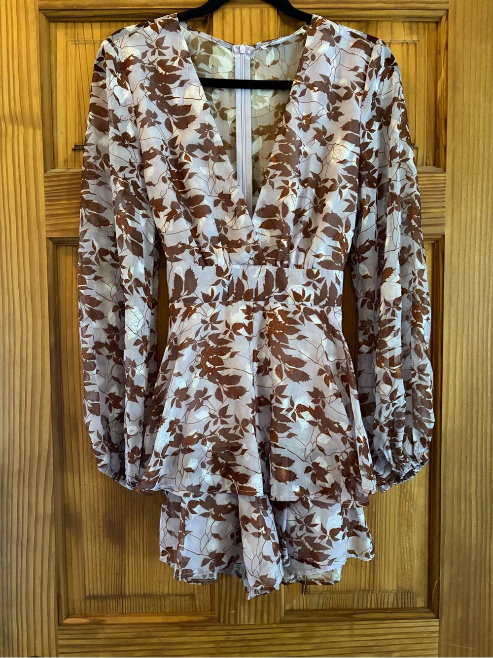 Brown & Lavender Floral V-Neck Long Sleeve Romper